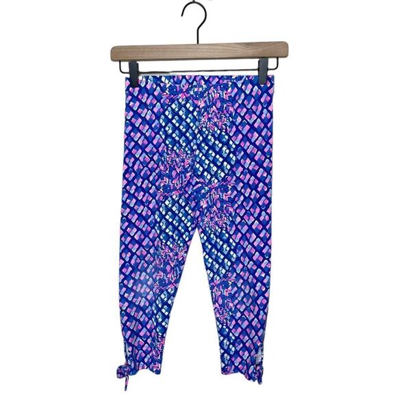 Lilly Pulitzer Girl’s Size L 8 10 Blue White Pink Printed Maia Cropped Leggings - Picture 1 of 5